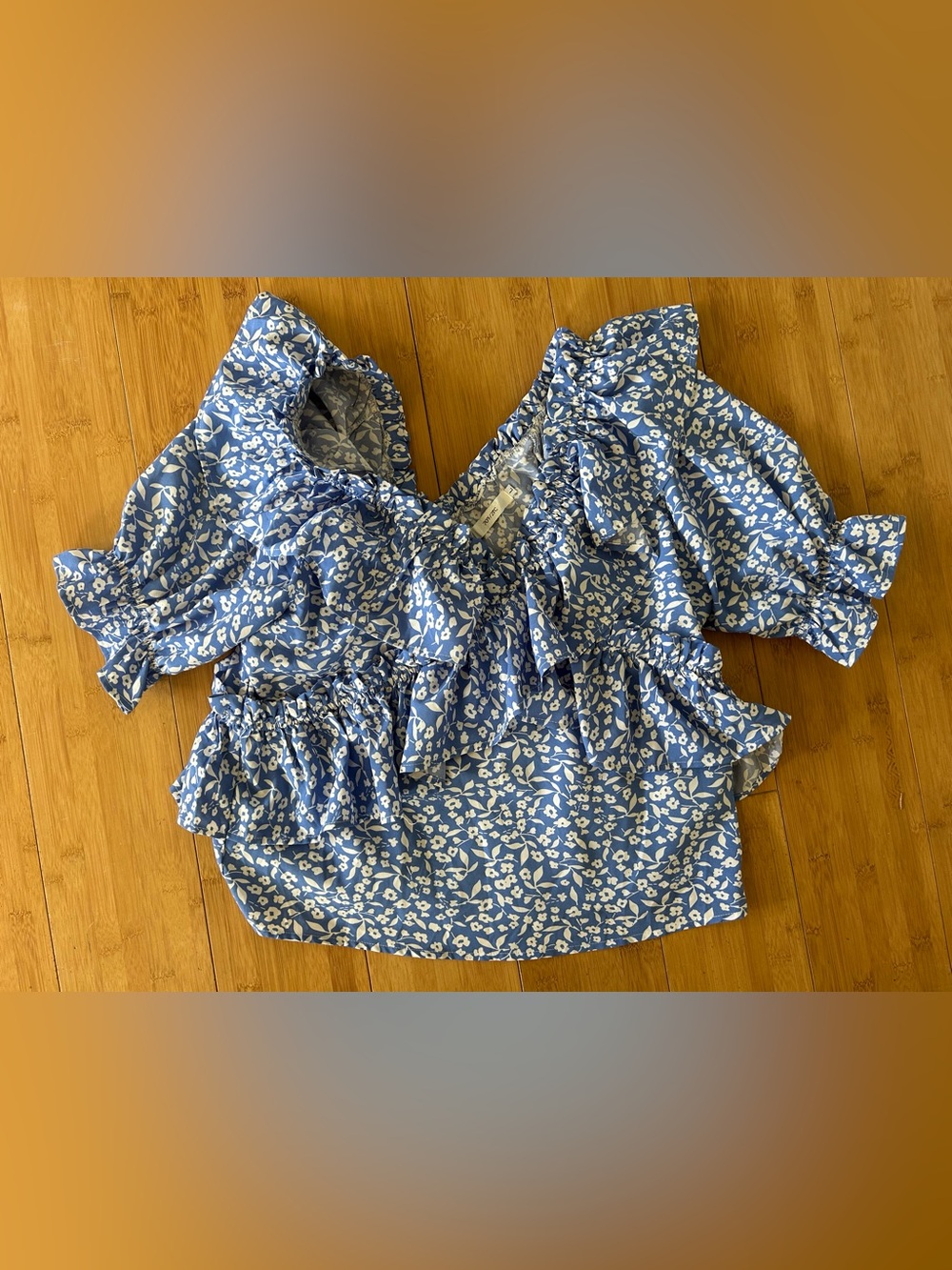 Blue Floral Ruffle Women’s Top